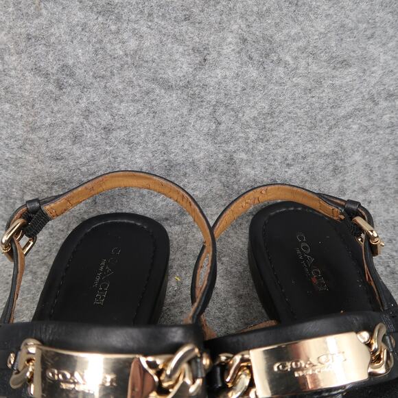 Coach Shoes Womens 7 Sandals Matte Leather Slingback Logo Fashion Caterine Black - Picture 3 of 15
